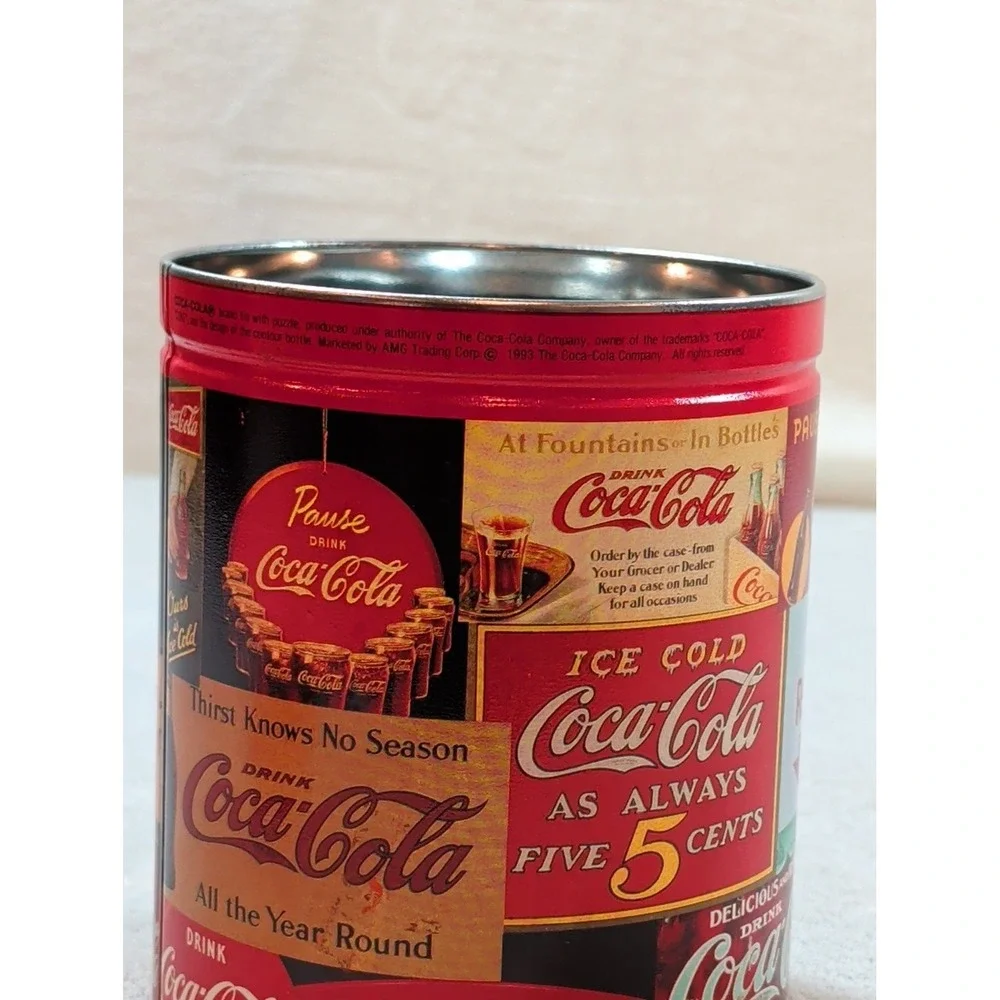 Vtg 1993‎ Coca-Cola Advertising Collage Tin Canister Red Lid 6 Inch Collectible